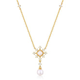 Retro Palace Style Pearl Snowflake Zircon Tassel Sterling Silver Necklace